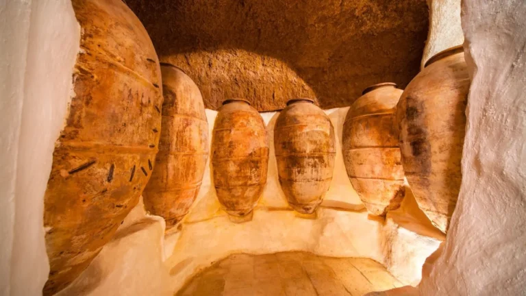 Tinajas en una bodega subterránea de Utiel